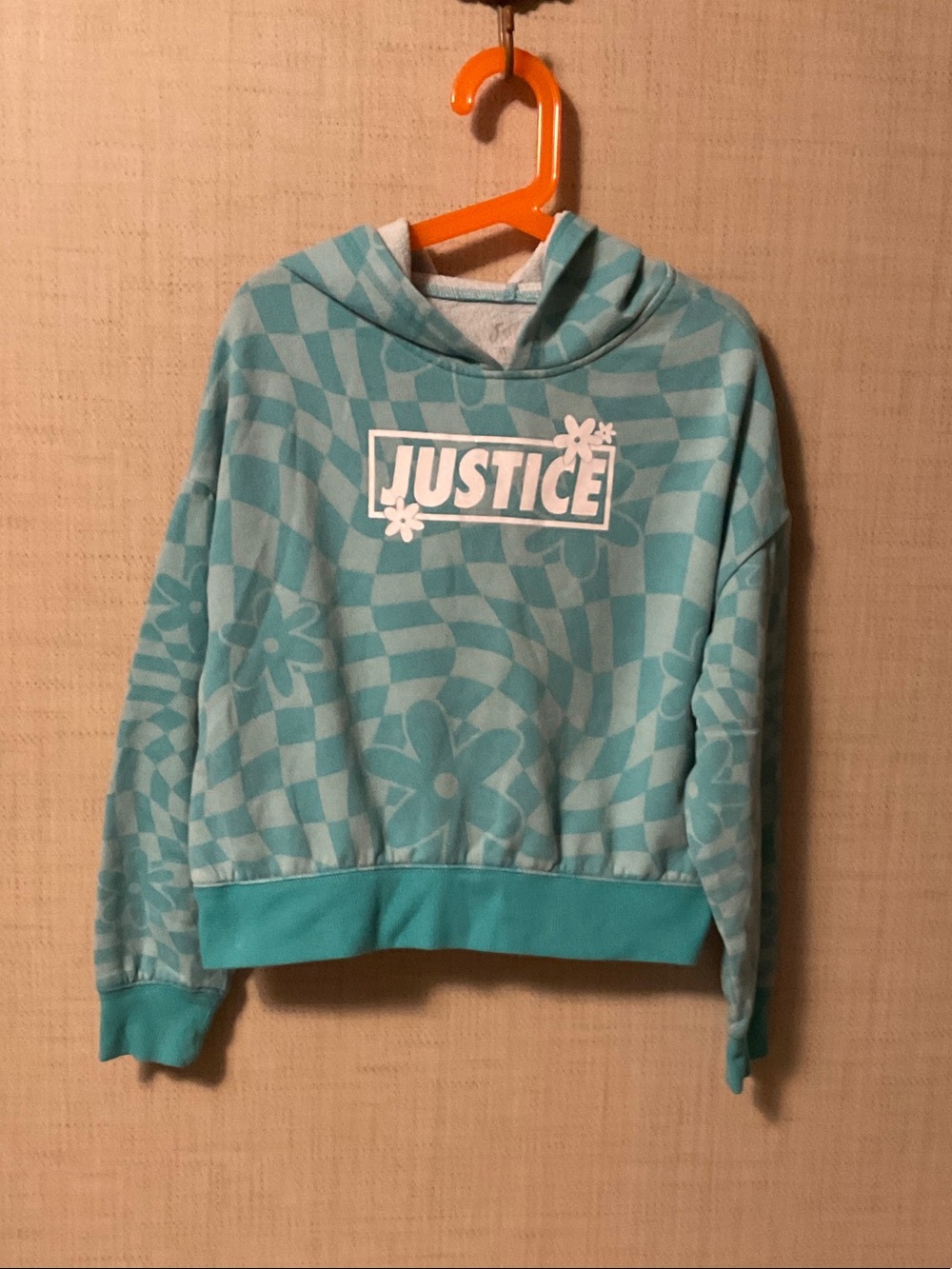 Justice Teal Floral-Print Hooded Pull-Over